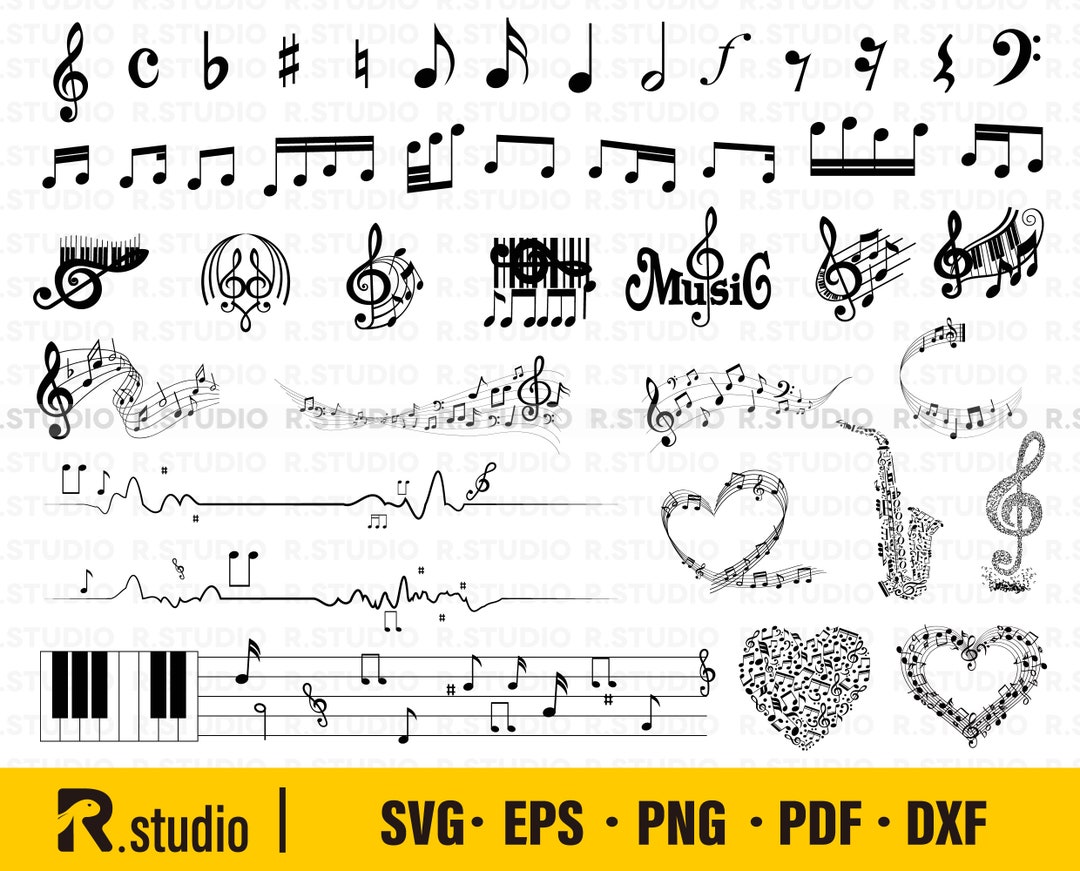42 Music Notes SVG Files/ Guitar Note Svg/ Eps Png Dxf/ Cut Files ...