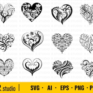 Design SVG de coração de flor - Coração SVG para Cricut - Coroa de coração SVG - Arquivo de corte - Arquivos de corte de amor para Cricut