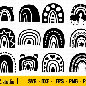 Boho Rainbow SVG Files/ Cute Rainbow SVG/ Pastel Rainbow SVG/ Rainbow Eps/ Dxf/ Heart Svg/ Hand Drawn Rainbow Clipart/ Cut File for Cricut