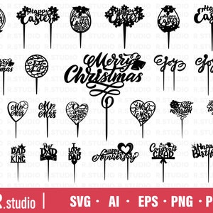 Cake Topper Svg Bundle/ Geburtstag, Weihnachten, Ostern, Hochzeit Vatertag Cake Topper Svg/ Clip Art/ Silhouette/ Cut File/ Cricut/ Laser cut