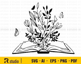 Floral Book Svg/ Book With Flower Butterly Svg/ Open Book SVG/ Reading SVG/ Book Lover svg/ Cut File/ Cricut/ Clip art/ Monogram Svg/ Vector