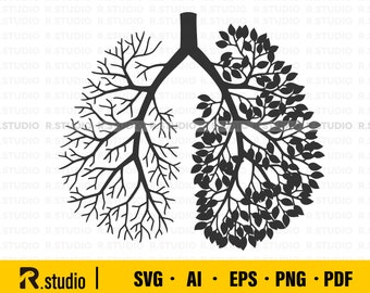 Human Lung svg/ Lungs Svg Flowery/ Human Lung Silhouette/ Human Lung Vector/ Clipart/ Svg .Png .Eps .Dxf .Pdf/ Tree svg/ Cut File/ Cricut