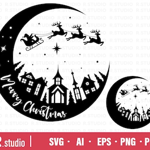 Christmas SVG Files/ Christmas Scene With Santa SVG/ Eps/ Christmas decoration DXF file/ Cut File/ Cricut/ Commercial use/ Silhouette
