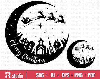 Christmas SVG Files/ Christmas Scene With Santa SVG/ Eps/ Christmas decoration DXF file/ Cut File/ Cricut/ Commercial use/ Silhouette