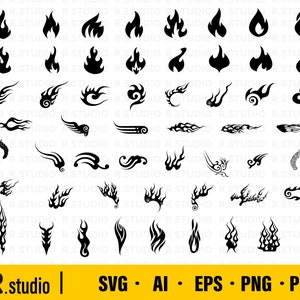 Flame SVG/ 53 Fire SVG/ Fire Clipart/ Flames Cricut Files/ Fire Cut Files/ Flames Silhouette/ Vector / Instant Download / Iron on files