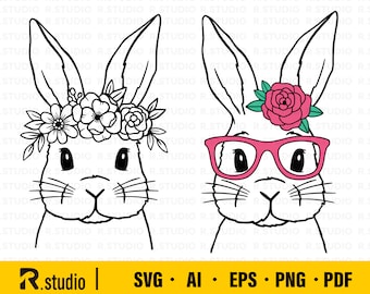 Floral Bunny SVG/ Easter Bunny SVG/ Happy Easter svg/ Spring svg/ Rabbit SVG Cut file/ Flower Bunny svg/ Animal Face svg/ Flower Crown svg