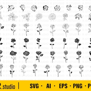 50 Rosen SVG Dateien/ Rosen svg/ Valentine svg/ Valentine Rose/ Flower svg/ Floral svg/ Rose Silhouette/ Cut File / Cricut / Bügelbild / Clip art