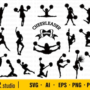 Cheerleading SVG Files / PNG / Eps / Cheerleader Silhouette / Sublimación / Clip Art / Archivo de corte para Cricut / Decal / Stencil / Vinyl / Cuttable File