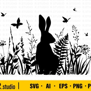 Lapin floral SVG / Lapin floral SVG / Animaux de ferme SVG / Monogramme de fleur Svg / Pâques SVG / Silhouette / Clipart papillon / Cricut / Décalcomanie / Vinyle