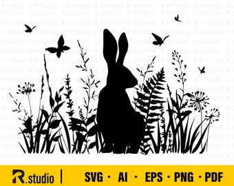 Floral Bunny SVG/ Floral Rabbit Svg/ Farm Animals SVG/ Flower Monogram Svg/ Easter Svg/ Silhouette/ Butterfly Clipart/ Cricut/ Decal/ Vinyl