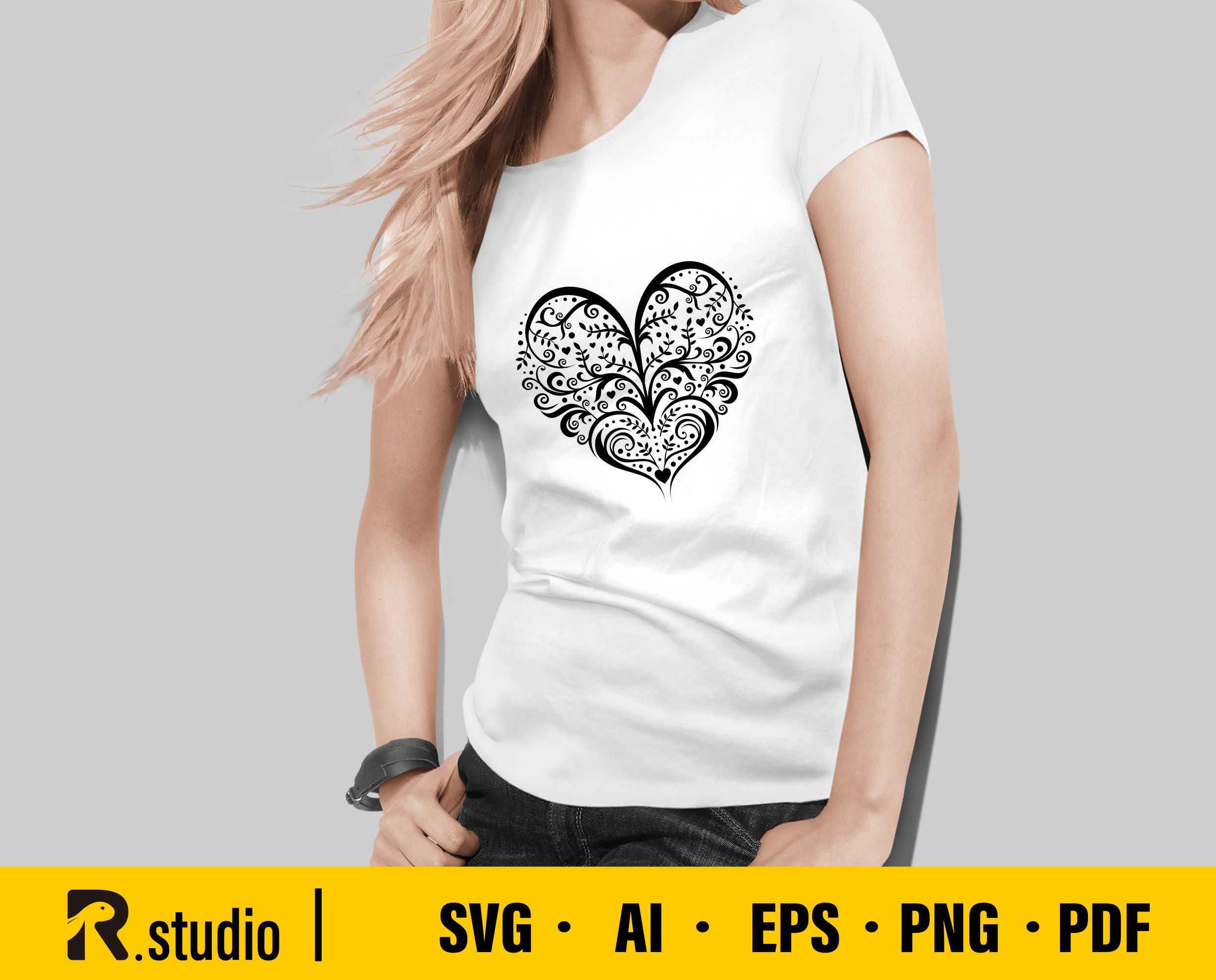 Flower Heart SVG Design - Heart SVG for Cricut - Heart Wreath SVG - Cut ...