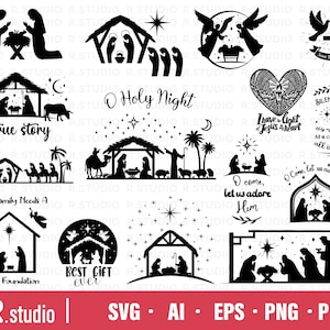 Nativity SVG Files Bundle/ 15 Nativity SVG/ Christmas Svg/ Nativity Scene Cut File/ Cricut/ Sihouette/ Printable/ Christmas Decoration