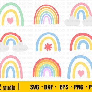 Boho Rainbow SVG Files/ Rainbow SVG/ Pastel Rainbow SVG/ Cute Rainbow Eps/ Dxf/ Instant Download/ Hand Drawn Rainbow/ Cut File for Cricut