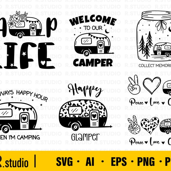 Camping SVG Files Bundle/ Camper Svg/ Camp Life Svg/ Camping SVG/ Summer Svg/ Travel Svg/ Cricut/ Cut Files/ Silhouette/ Vector/ Eps