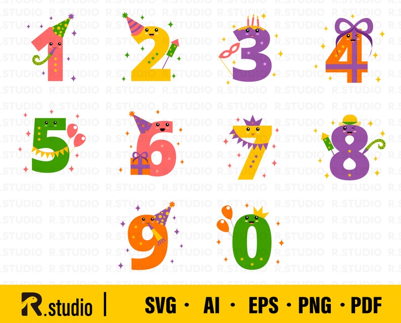 Birthday Number SVG / Color Figures Svg / Cartoon Number Svg / Birthday ...