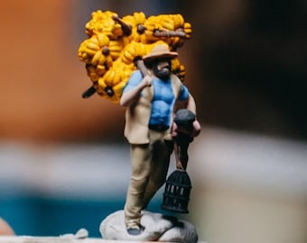 1/87 | 1/64 Scale Miniature Figure Banana Harvesting Man and His Kid | Banana Farmer for Diorama | Small Statue | Small Figurine