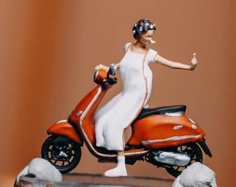 1/87 | 1/64 Scale Miniature Figure Middle Finger Grandma with Electric Scooter | Electric Bike for Diorama | Small Statue | Small Figurine