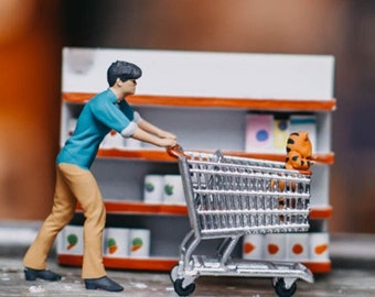 1/87 | 1/64 Scale Miniature Figure Shopping Father | Father and Child | Modern Market Shopping for Diorama | Small Statue | Small Figurine