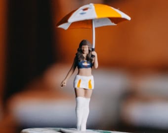1/87 | 1/64 Scale Miniature Figure Umbrella Girls | Super Sport Motorcycle Tournament Umbrella Woman for Diorama | Small Statue | HO Scale
