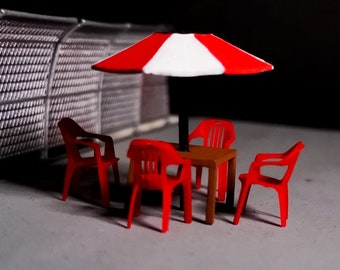 1:64 Plastic Chair With Garden Table | Outdoor Table | Bistro Table Miniature Figure Diorama