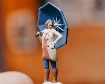 Umbrella Girl | Umbrella Woman | Rainy Day Outfit Girl 1:64 Miniature Figure Diorama