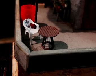 1:64 Bistro Table | Wooden Table | Rattan Table | Outdoor Table | Cafe Table | Dining Table | Aesthetic Oval Table Miniature Figure Diorama