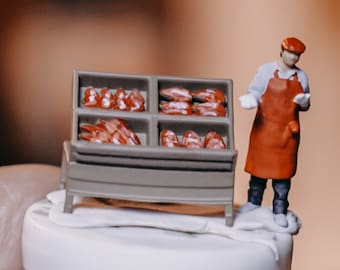 Marketplace Seller | Traditional Market Vendor | Street Seller | Fruit Seller | Fish and Meat Seller 1:64 Miniature Figure Diorama