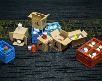 Escala 1/64 Caja de cartón y caja en aerosol puede pintar figura en miniatura para fotografía de terrario de casa de muñecas Diorama / Miniaturas 1:64 / 1 64