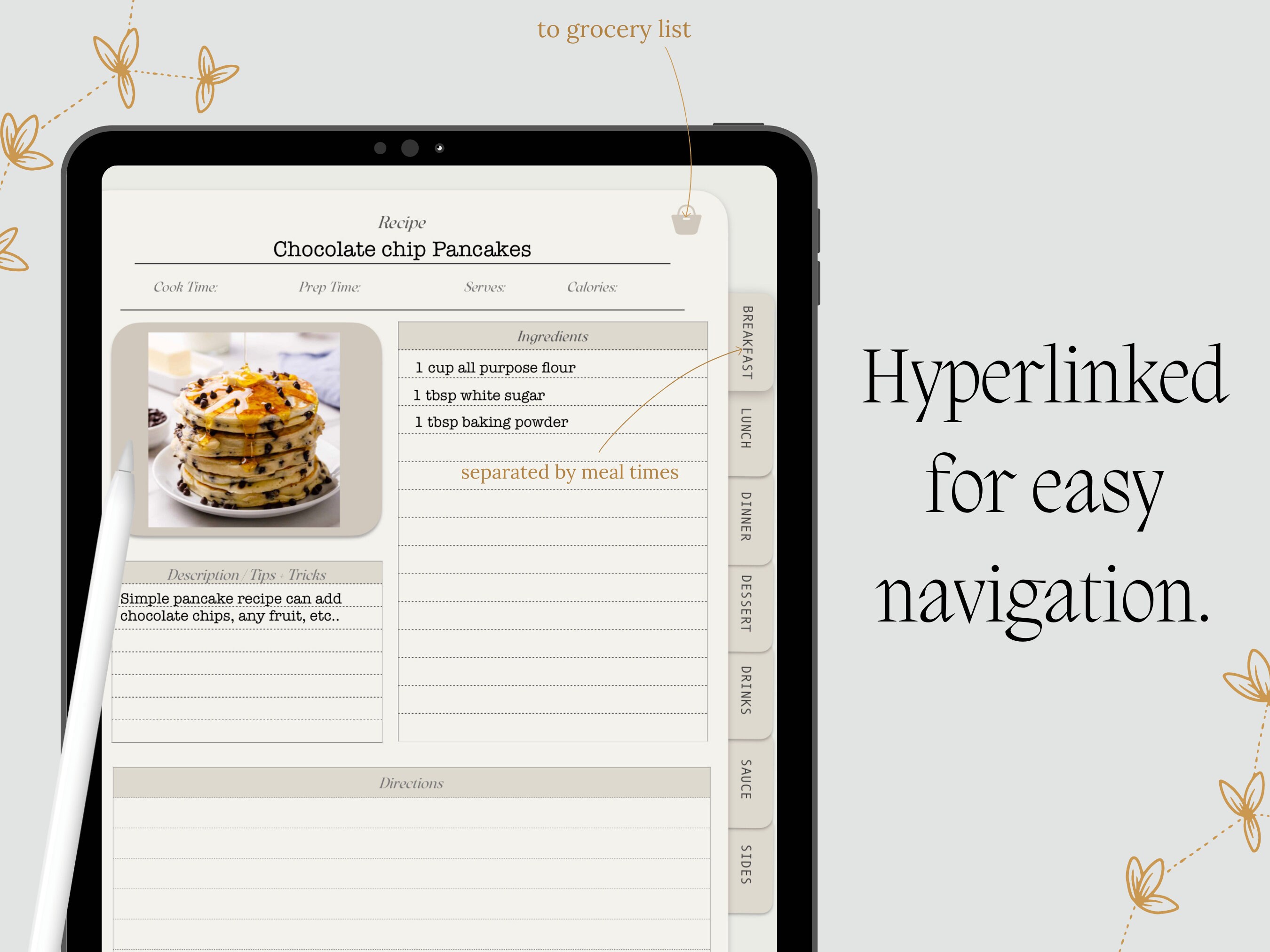 Digital Recipe Book for Goodnotes, Notability, Digital Recipe Journal