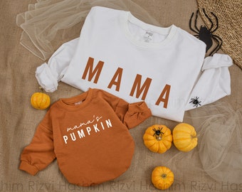 STAFAZ Mama and Mamas Pumpkin Sweatshirt, Fall Shirt, Baby Girl Romper, Mommy and Me, Mom Baby Outfit, Matching Family, Baby Shower Gift