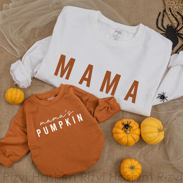 STAFAZ Mama and Mamas Pumpkin Sweatshirt, Fall Shirt, Baby Girl Romper, Mommy and Me, Mom Baby Outfit, Matching Family, Baby Shower Gift
