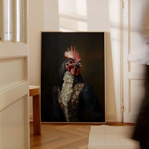 Renaissance Rooster Portrait Canvas: Farmhouse Wall Art