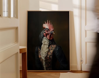 Renaissance Rooster Portrait Canvas: Farmhouse Wall Art