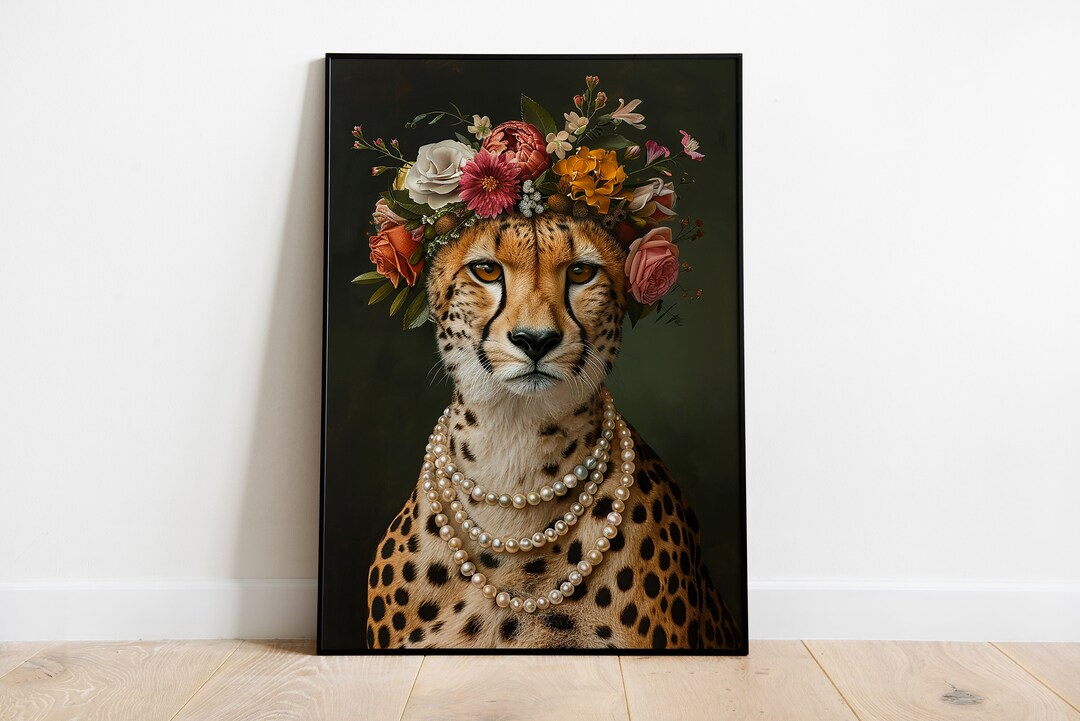 Cheetah Portrait Print: Eclectic Floral Animal Wall Art - Etsy