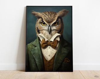 Renaissance Owl Portrait Print: Funny Animal Wall Art