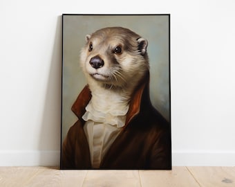 Renaissance Otter Portrait Print: Funny Animal Wall Art
