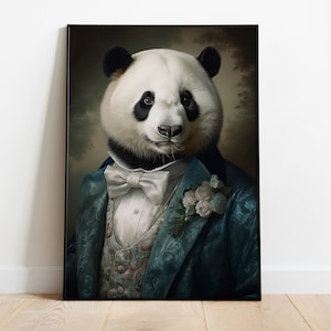 Panda Portrait Print, Renaissance Panda Oil Painting, Vintage Panda Artwork, Animal Head Human Body Art, Funny Animal Art, Panda Wall Decor