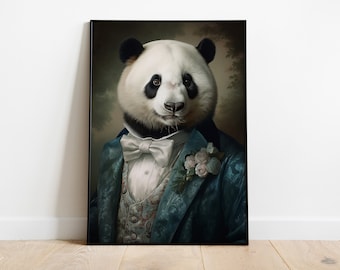 Portretafdruk panda renaissance: muurkunst grappige dieren