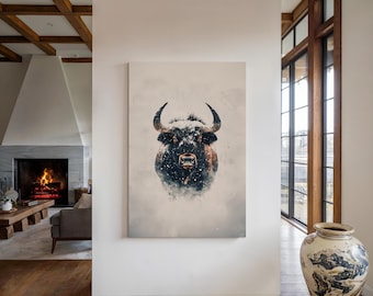 American Buffalo Canvas Print: Yellowstone Bison Portrait, Framed Wall Art