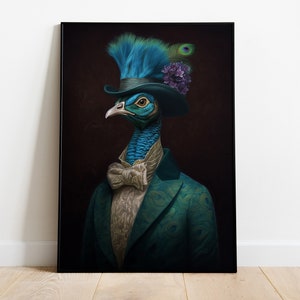 Vintage Peacock Print, Victorian Peacock Poster, Altered Peacock Portrait, Large Bird Illustration, Peacock Lover Gift, Animal Home Decor