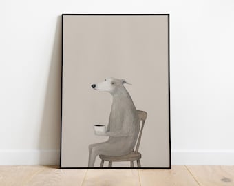 Greyhound Coffee Wall Art – Framed Minimalist Dog Illustration