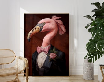 Elegant Flamingo Art Print: Tuxedo Bird Portrait