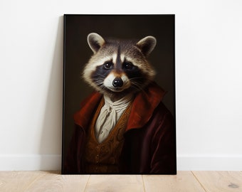 Renaissance Raccoon Portrait Art Print: Animal Head Human Body