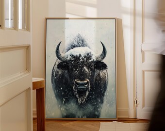 American Buffalo in Snow Framed Canvas Print: Yellowstone Wall Art