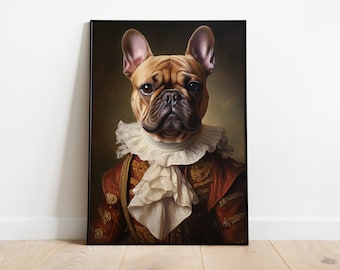 Renaissance French Bulldog Portrait: Vintage Oil Painting Print
