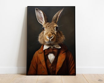 Renaissance Rabbit Portrait Print: Vintage Animal Art Poster
