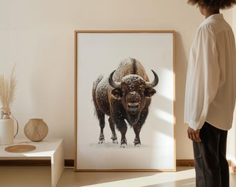 American Bison in Snow Canvas Print - Framed Buffalo Wall Art