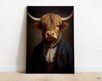 Highland Cow Portrait Print, Distinguished Animal Wall Art