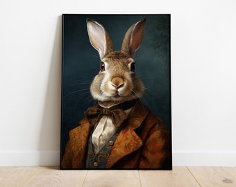 Renaissance Rabbit Portrait Print: Animal Head Human Body Art