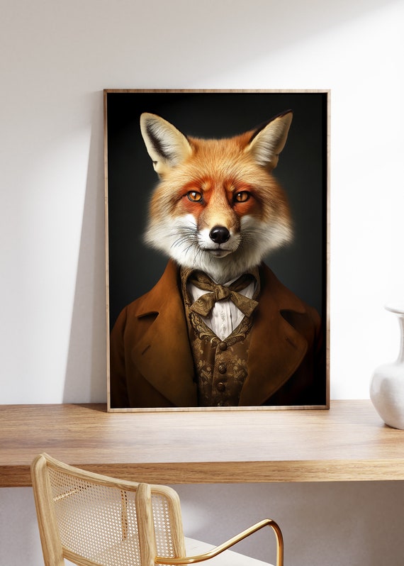 ルネッサンス風キツネの肖像画プリント：動物の頭部と人体のアート
